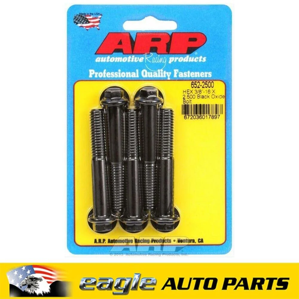 ARP Hex Head Black Oxide 3/8".-16 RH Thread 2.500". UHL, Set of 5  # 652-2500