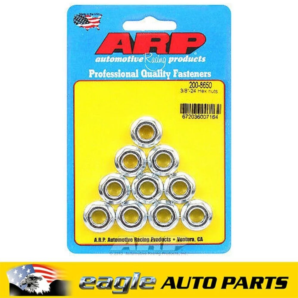 ARP Hex Nuts Grade 8 Steel ,Cadmium,3/8 in.-24 RH Thread, Set of 10  #  200-8650