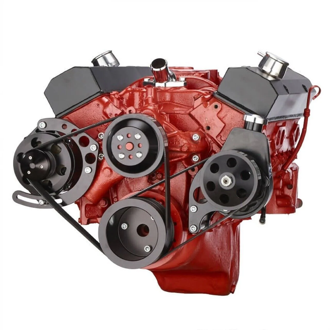 Chev 350 CVF Black Serpentine Alternator & Power Steering Kit  # B-350-SERP-PS-C