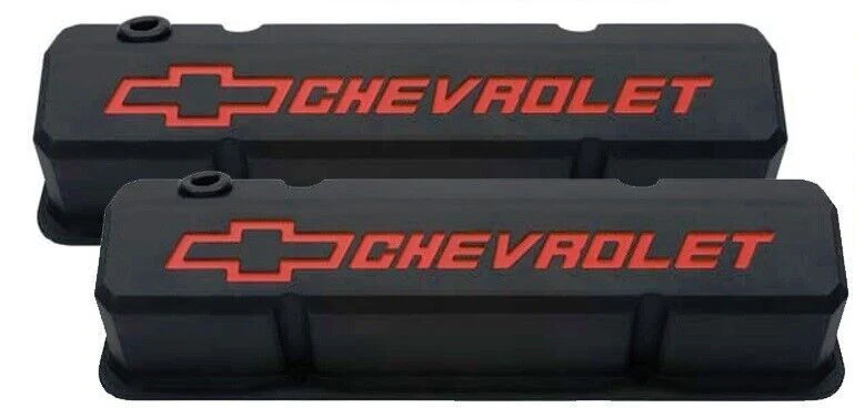 Chev 350 SBC Proform GM Licensed Slant Edge Tall Black Rocker Covers # 141-928