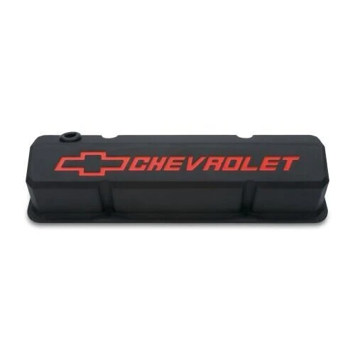 Chev 350 SBC Proform GM Licensed Slant Edge Tall Black Rocker Covers # 141-928 - Image 2