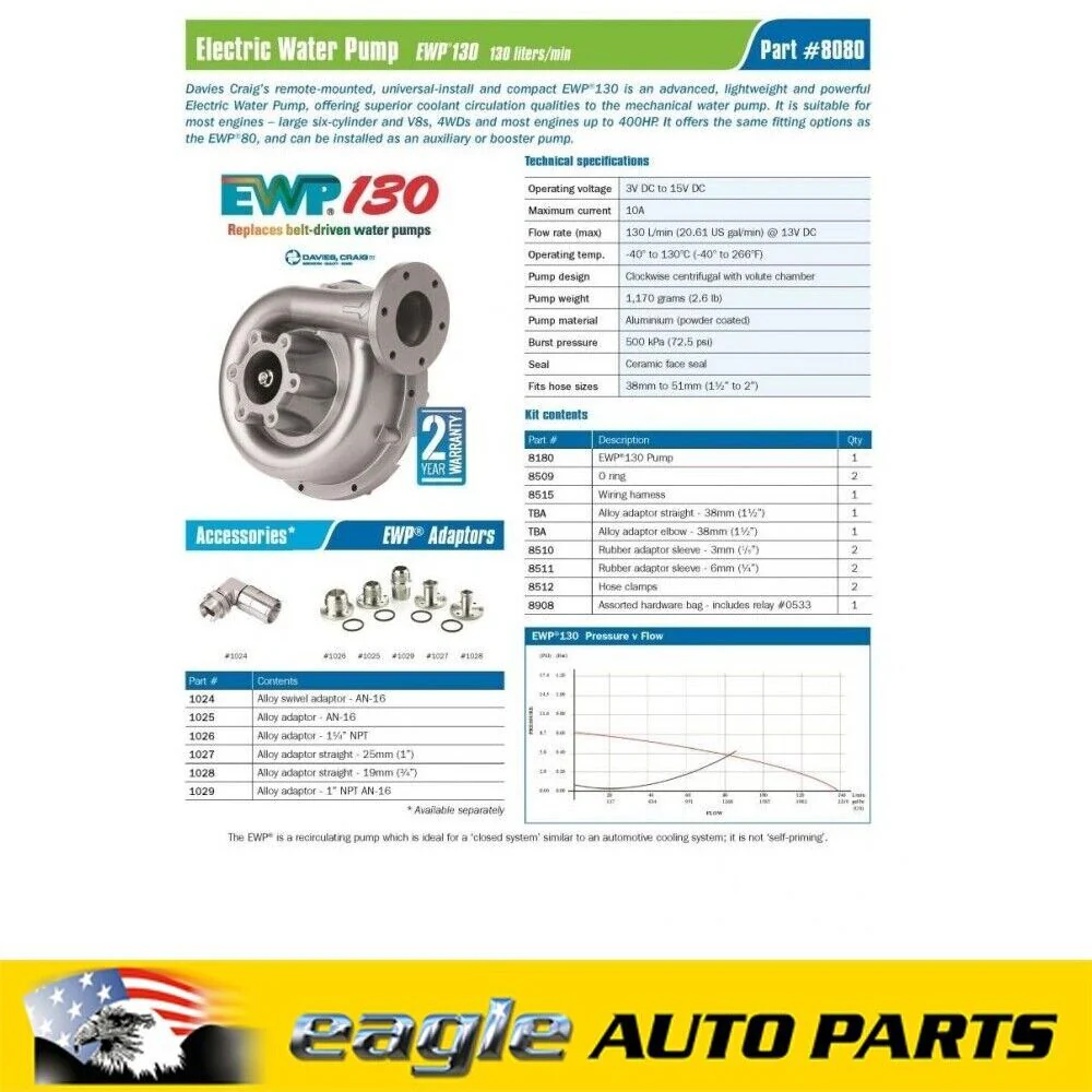 DAVIES CRAIG Water Pump EWP130 ALLOY KIT (12V)   Suite - 4WD, V8  # DC8080 - Image 3
