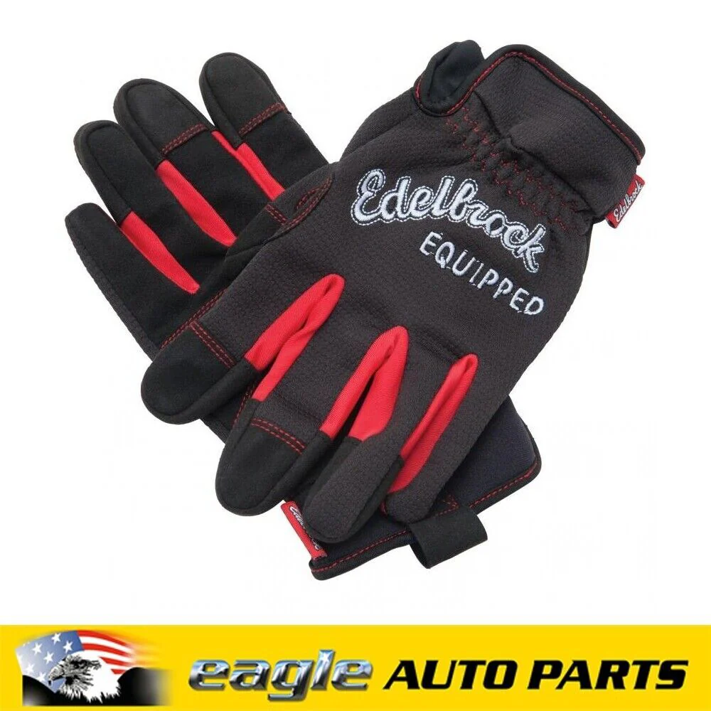 Edelbrock Equipped Logo Black / Red Mechanic's Work Gloves ( X-Large) # ED9138