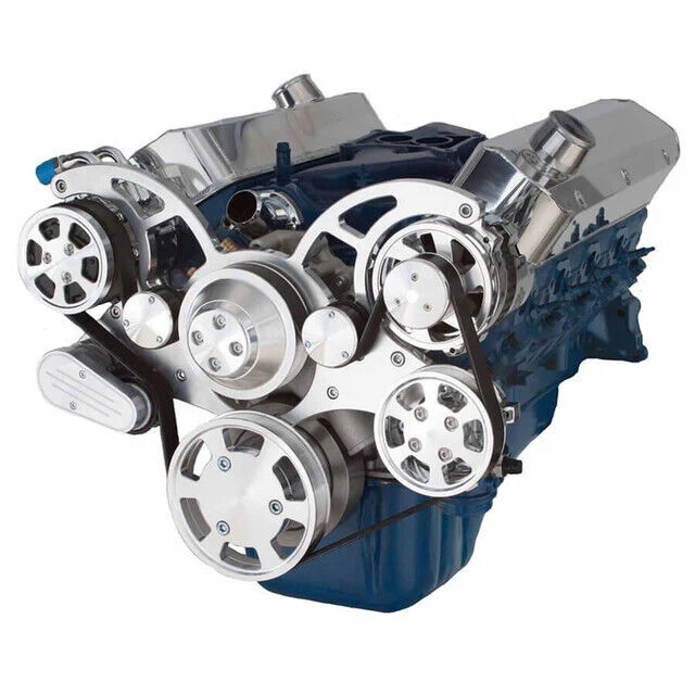 Ford 351 Cleveland CVF Wraptor Serpentine Kit Polished A/C P/S # 351C-WRAPTOR-AC