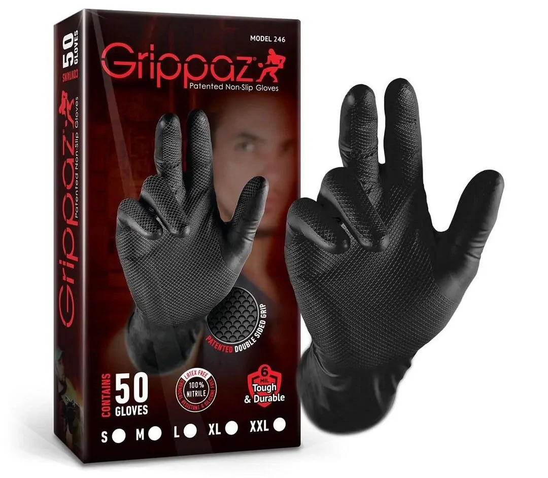 Grippaz Black Premium Nitrile Gloves 50pcs None Slip Heavy Duty Mechanic X-Large