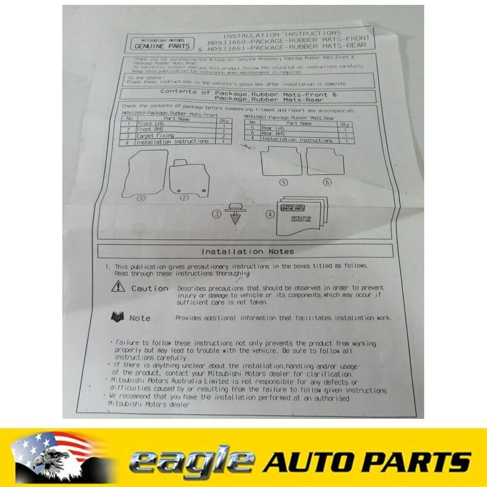 MITSUBISHI DB 380 / 380SE SEDAN FRONT RUBBER FLOOR MATS BLACK GENUINE # MR933860 - Image 2