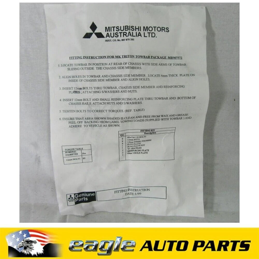 MITSUBISHI MK TRITON 3.0L V6 4X4 GLS DUAL CAB 2200KG TOW BAR ASSEMBLY 1996-2006 - Image 2