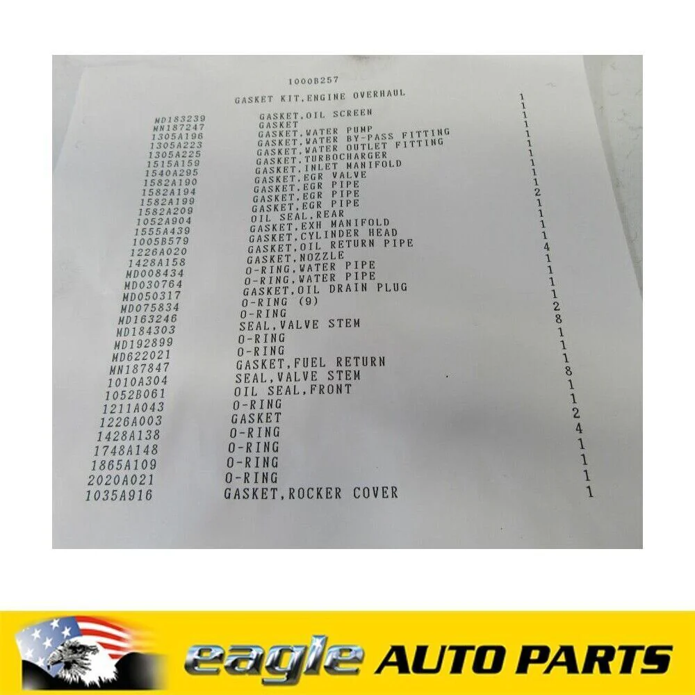 MITSUBISHI XA ASX 4WD DIESEL 4N13 ENGINE 2010-2012 ENGINE OVERHAUL GASKET SET - Image 2
