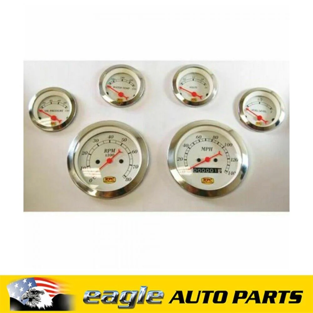 Universal 6pce Gauge Set 0-8000rpm Tach Speedo MPH Fuel Volts Oil Water # R5737