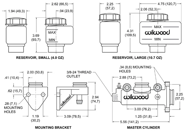 WILWOOD COMBINATION REMOTE MASTER SYLINDER ASSEMBLY  # WIL260-3380 - Image 2